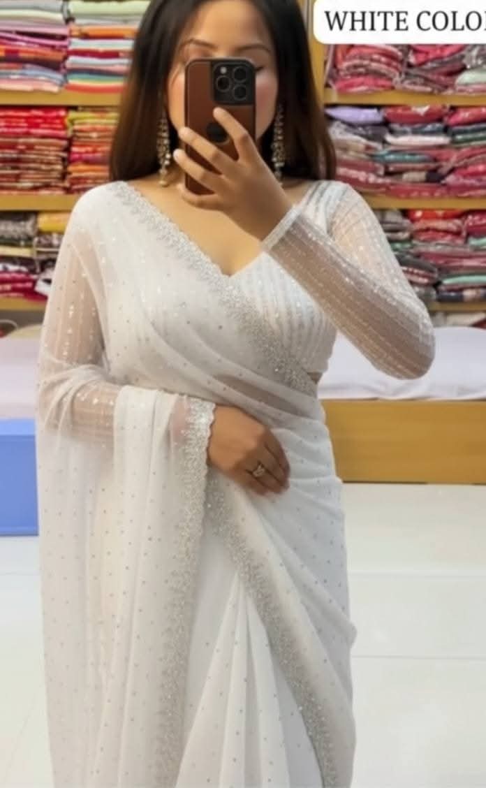 white color Jorjet with stone+ blawus sequine