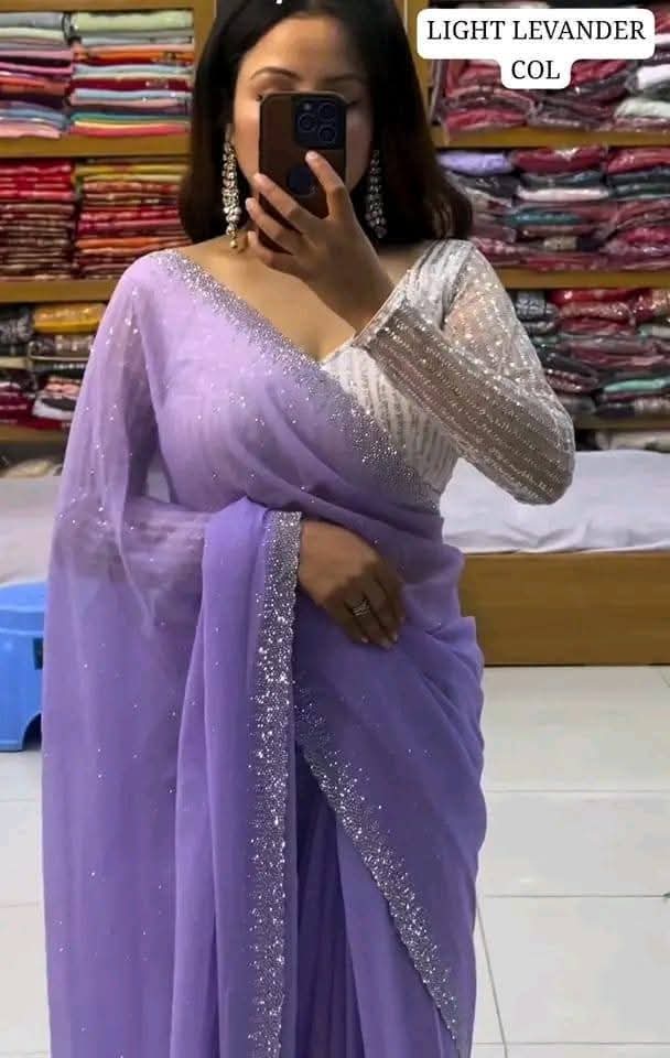 Light Lavender color Jorjet with stone+ blawus sequine