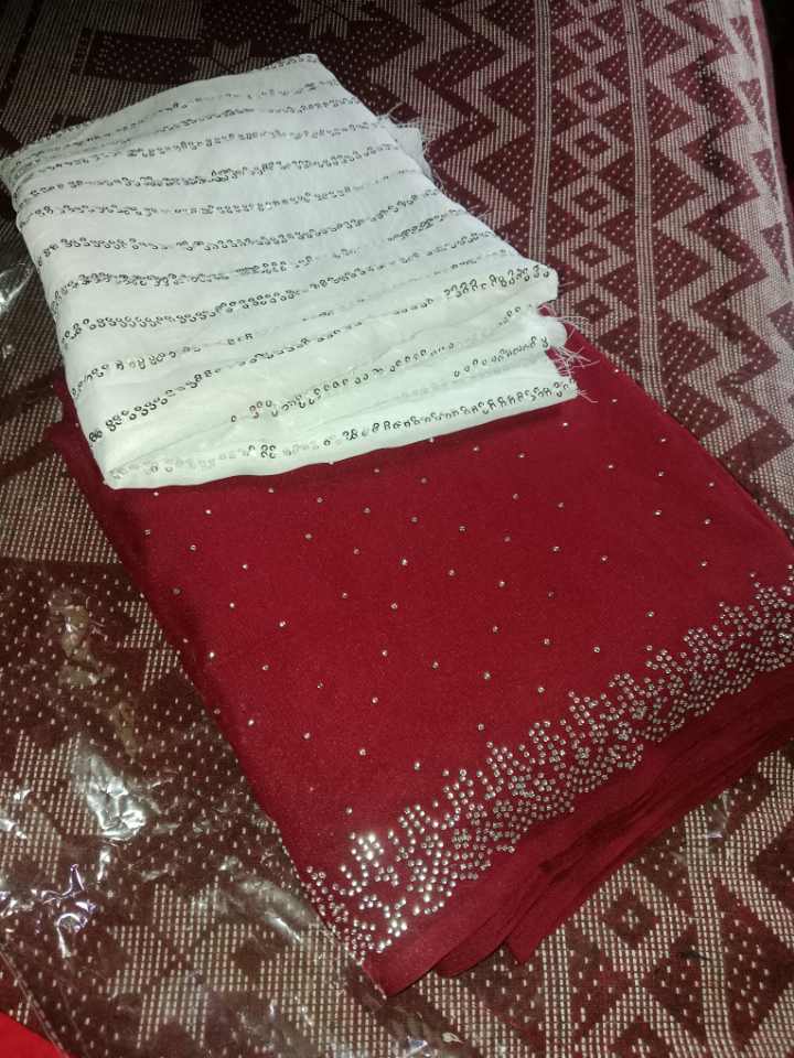 Red color Jorjet with stone+ blawus sequine